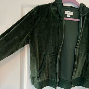 Aerie green velour/velvet zip up cropped sweatshirt size L